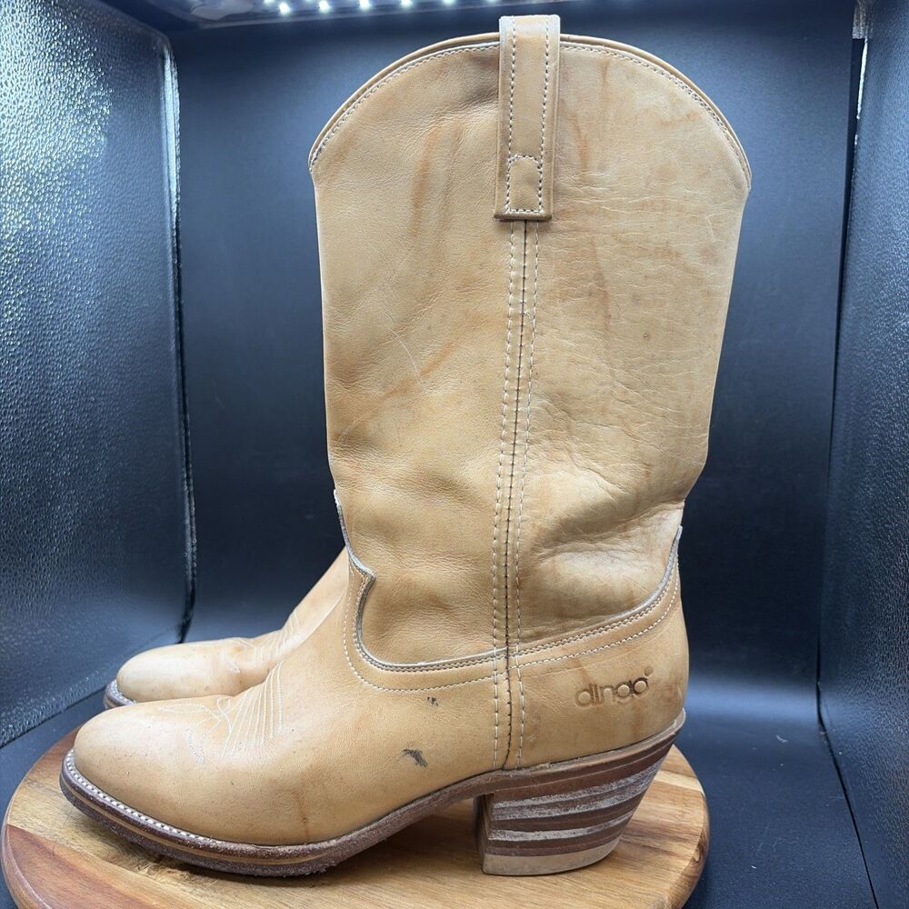 Vintage Dingo 5118 Men's Size 8.5 D Cowboy Boots Cream Leather Western
